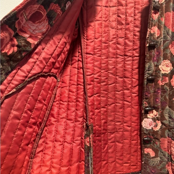 VTG Floral Print Velvet Quilted Jacket Toggle Cottagecore Prairie Hippie Boho - Picture 6 of 9